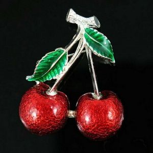 Betsey Johnson Double Cherry Brooch Silver